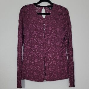 Y2K Moda Intl Lace Long Sleeve Top Size M Red Burgandy Cutout Whimsigoth Fairy